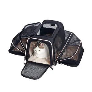 (45x30cm) Foldable Pet Travel Carrier Expandable Tote Bag for Dogs / Cats - Black